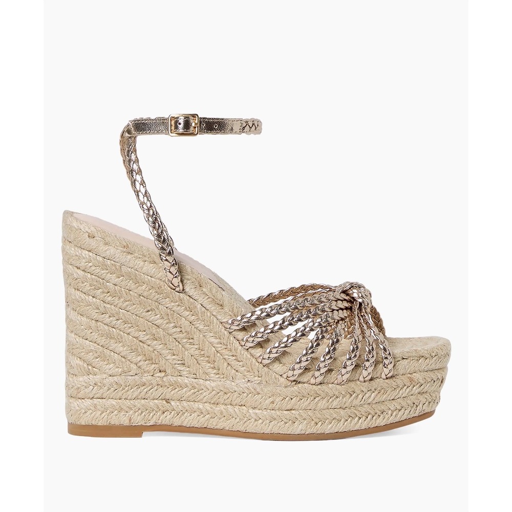 Loeffler Randal Pamela Mignon metallic leather platform wedge sandals in Gold 10 - Picture 12 of 15